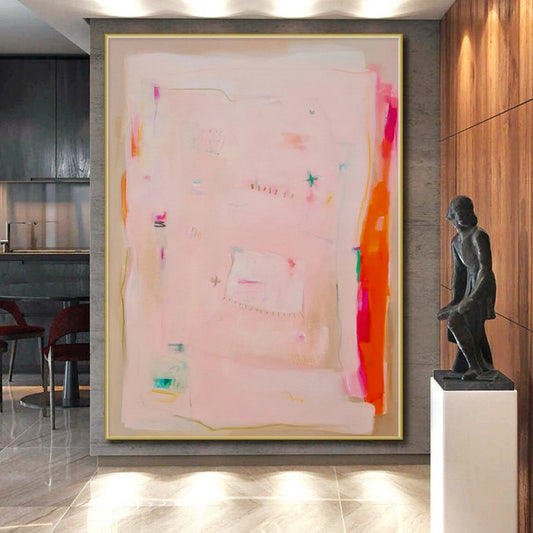 “Soft Pink Patches” - Abstract Art with Pink, Orange, Green, Blue, White CT0078
