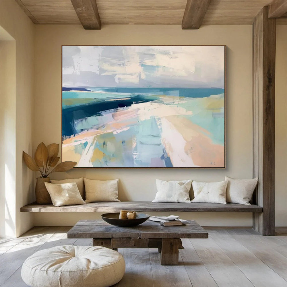 “Cool Coastal Abstract” - Shades of blue, gray, and white; abstract shapes evoking a coastal landscape CT1542