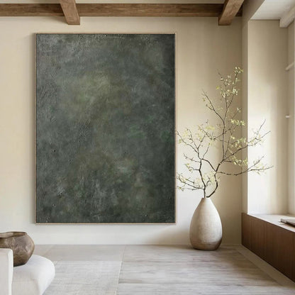 “Dark Green - Gray Textured Cave Depths” Mixed - Media Art CT0143