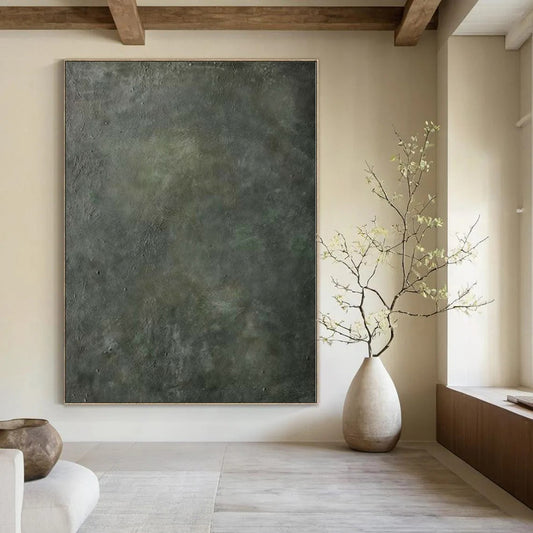 “Dark Green - Gray Textured Cave Depths” Mixed - Media Art CT0143