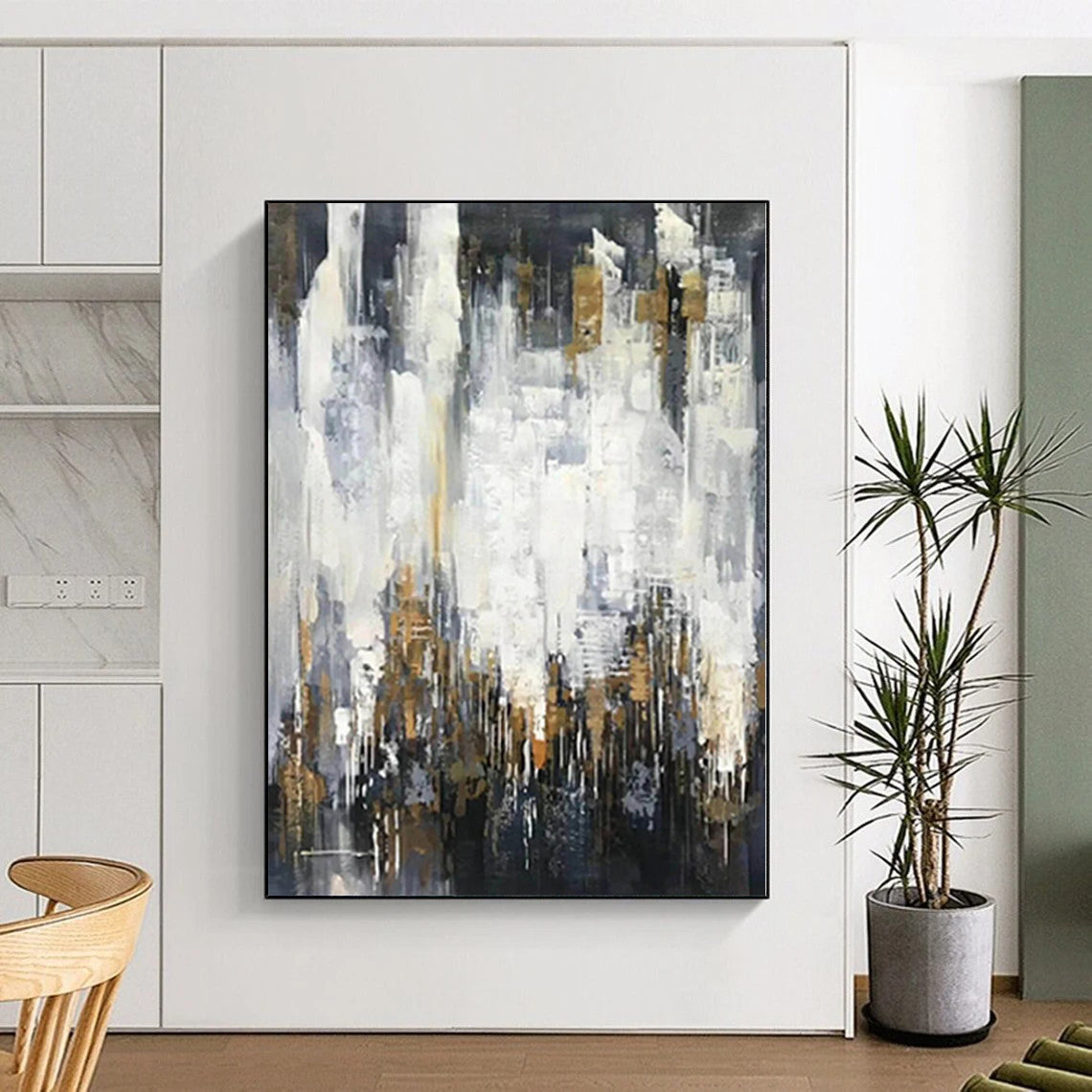 “Elegant Gray - Gold Drizzles” Abstract Acrylic Art CT0299