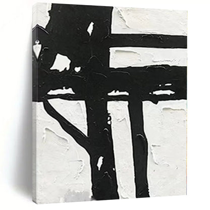 “Textured Black - White Cross” Abstract Acrylic Art CT0279