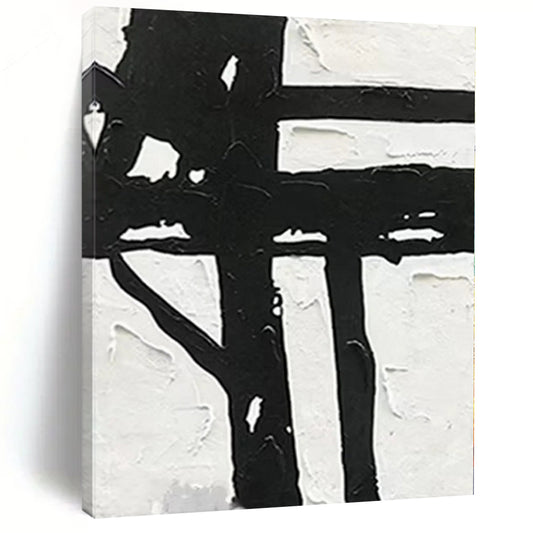 “Textured Black - White Cross” Abstract Acrylic Art CT0279