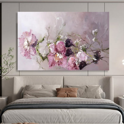 “Pink Flowers with Baby's Breath” – Impasto Floral Oil Painting CT1762