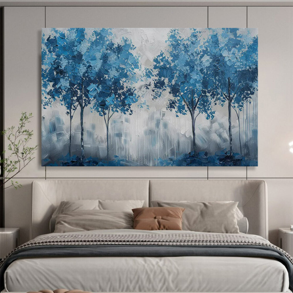 “Blue Trees in a Misty Forest” – Impressionistic Landscape Acrylic Painting CT1758