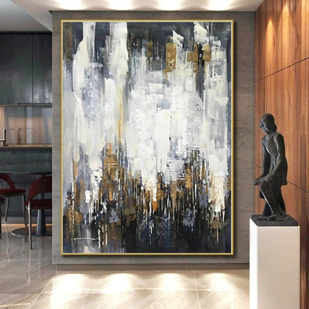 “Elegant Gray - Gold Drizzles” Abstract Acrylic Art CT0299