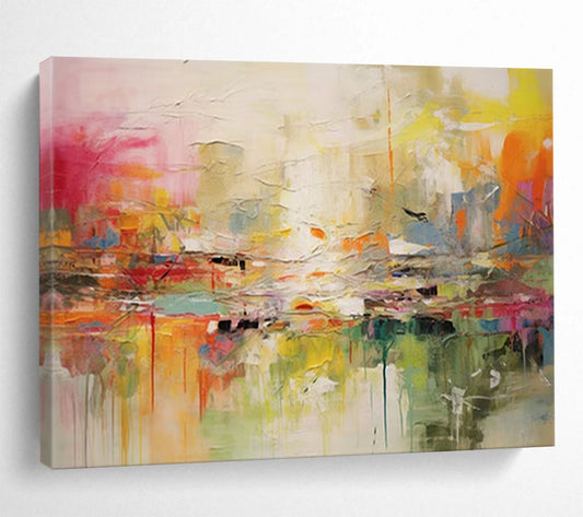 “Vibrant Abstract Landscape” - A mix of bright pinks, oranges, yellows, greens, and blues; a chaotic yet harmonious abstract representation of a landscape CT1536