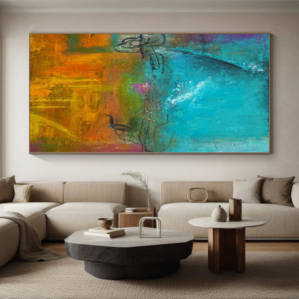“Vibrant Terrain” - Abstract Painting with Teal, Green, Orange, Purple, Yellow CT0059
