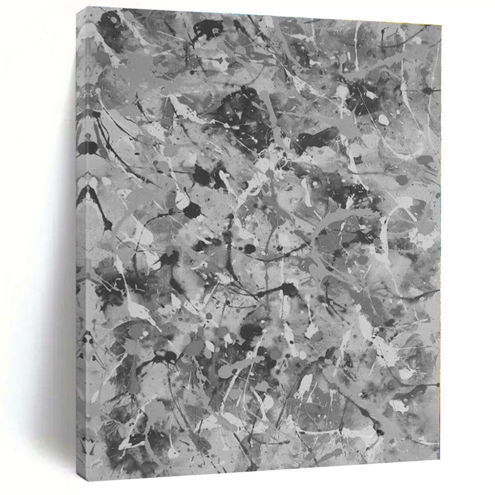 “Gray - White Splatter Abstraction” - Abstract Expressionist Art CT0478