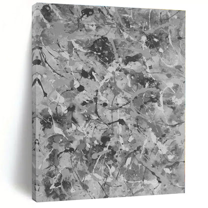 “Gray - White Splatter Abstraction” - Abstract Expressionist Art CT0478