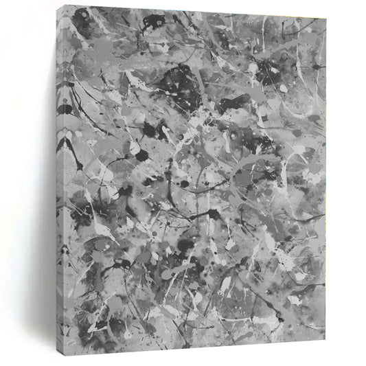 “Gray - White Splatter Abstraction” - Abstract Expressionist Art CT0478