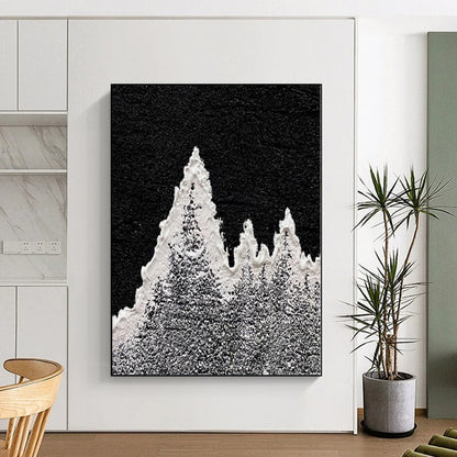 “Ink - Snow Peaks” - Abstract Textured Art with Black, White, Gray CT0020