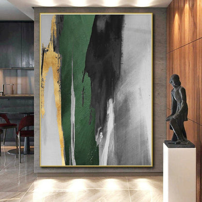 “Green - Black - Gold Dynamic Strokes”，Abstract Expressionist Art CT0637