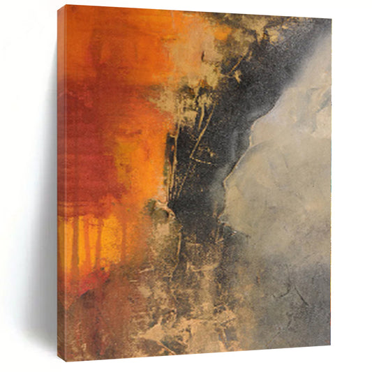“Fiery Abstraction” - Abstract Painting with Orange, Red, Black, Gray CT0026