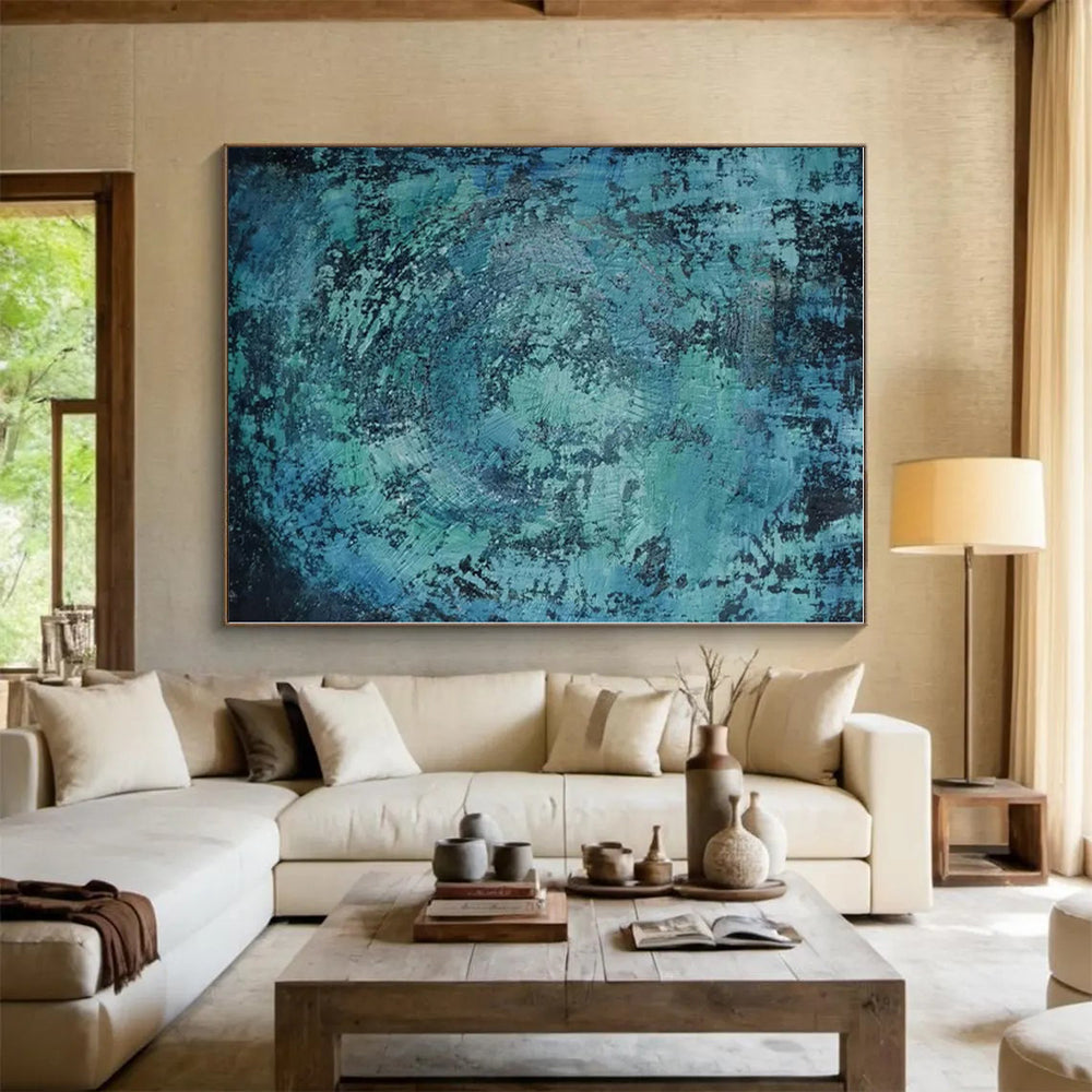 “Teal - Black Textured Abstraction” - Abstract Expressionist Art CT0464