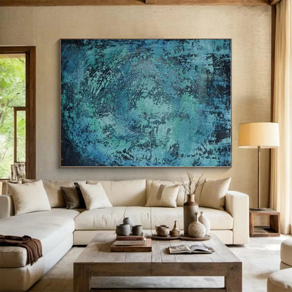 “Teal - Black Textured Abstraction” - Abstract Expressionist Art CT0464