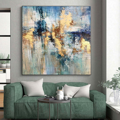 “Blue - Gold Abstract Fusion” - Abstract Expressionist Art CT0414
