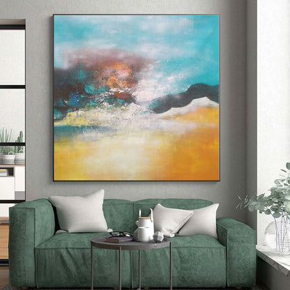 “Turquoise - Orange Abstract Landscape” - Abstract Landscape Art CT0474