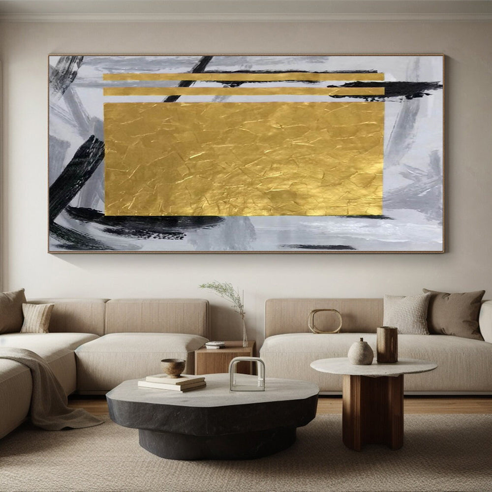 “Gold - Gray Geometric Boldness” Abstract Acrylic Art CT0292