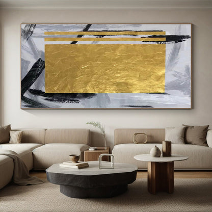 “Gold - Gray Geometric Boldness” Abstract Acrylic Art CT0292