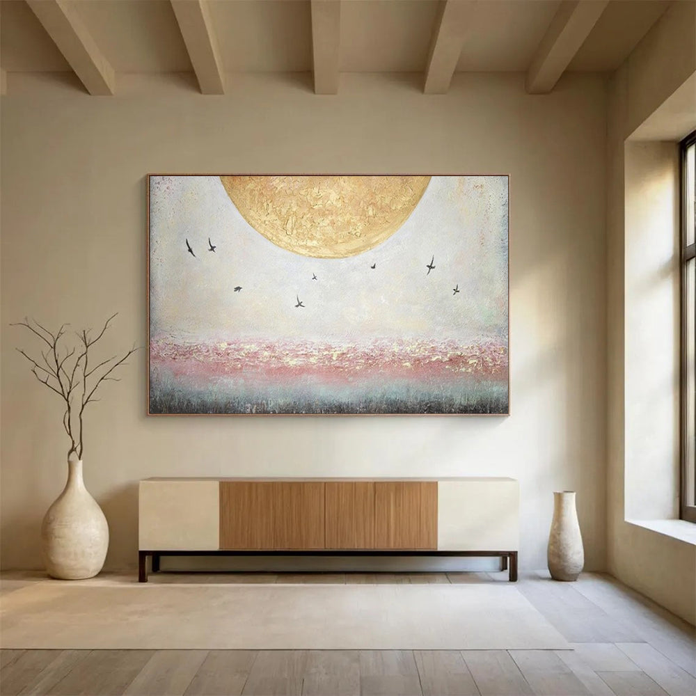 “Moon and Birds” – Textured Landscape Oil Painting CT1773