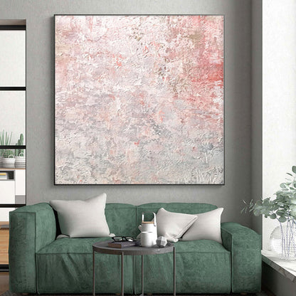 “Blush Concrete” - Abstract Painting with Pink, Gray, White, Red CT0050