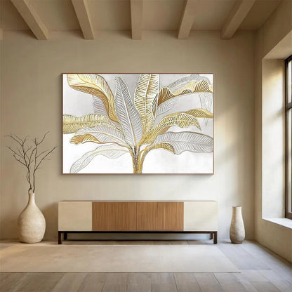 “Gilded Tropical Leaves” - Gold, silver, white; painted leaves with a metallic look CT1560