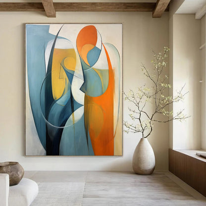 “Blue - Orange Abstract Figures” Cubist - Inspired Acrylic Art CT0188