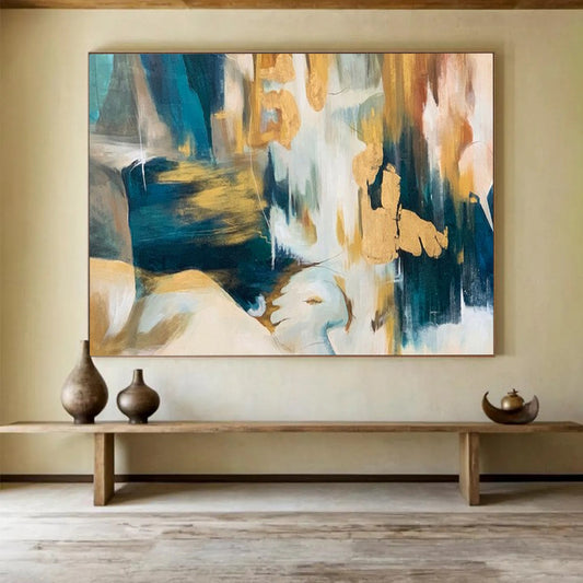 “Teal - Gold Dreamscape” - A dreamy abstract of teal, gold, and white CT1636