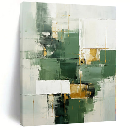 “Green - Gold Geometric Abstract” Modernist Acrylic Art CT0199