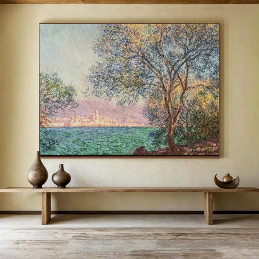 “Monet - Inspired Coastal Tree” - Greens, blues, soft pastels; impressionistic tree by the water CT1610