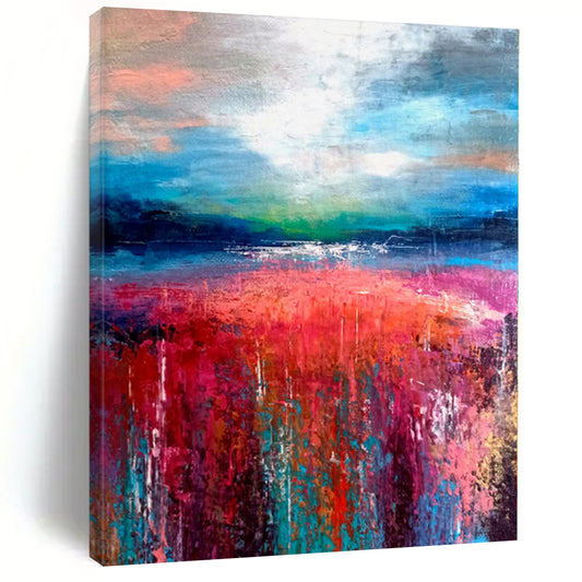 “Blues and Oranges Cascade” - Abstract Creation with Teal, White, Orange, Green Layers CT0012