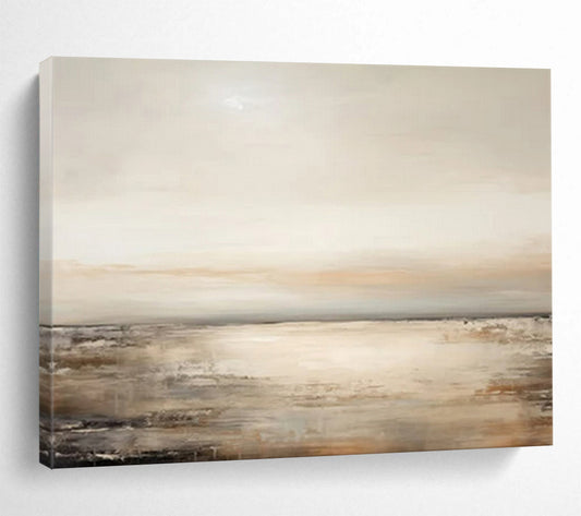 “Beige Sea Horizon” - Beige, gray, white; soft, muted seascape with gentle waves CT1572