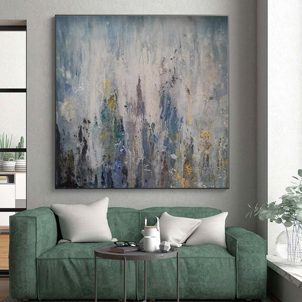 “Blue - Grey Abstract Drips”，Abstract Expressionist Acrylic Art CT0561