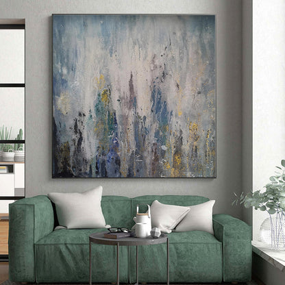“Blue - Grey Abstract Drips”，Abstract Expressionist Acrylic Art CT0561