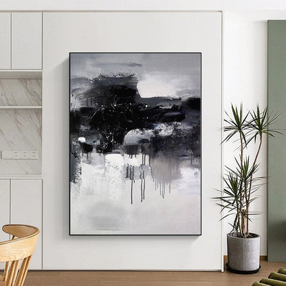 “Black - White Abstract Drizzle”，Expressive Abstract Painting CT0376