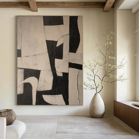 “Black - White Geometric Dynamism” Abstract Acrylic Painting CT0125