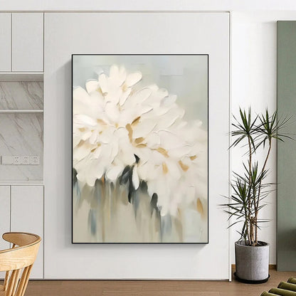 “Textured White Flowers”，Abstract Floral Impasto Painting CT0543