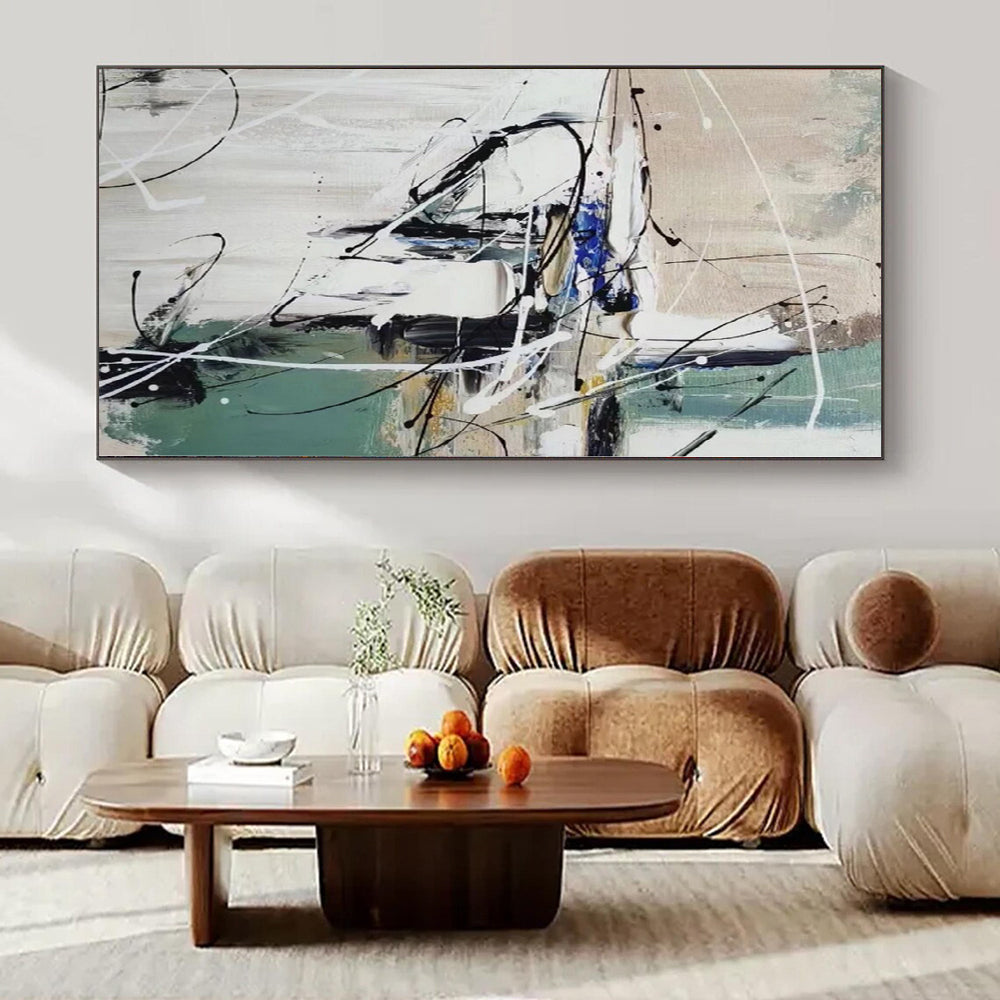 “Black - White - Green Abstract Chaos” Expressionistic Acrylic Art CT0202