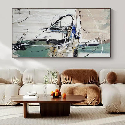 “Black - White - Green Abstract Chaos” Expressionistic Acrylic Art CT0202
