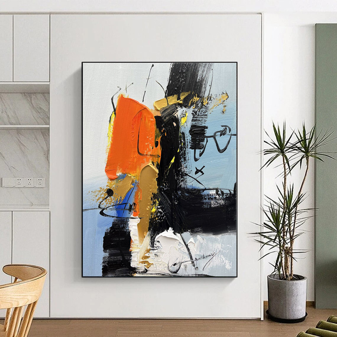 “Orange - Black Abstract Dynamism” - Abstract Expressionist Art CT0486