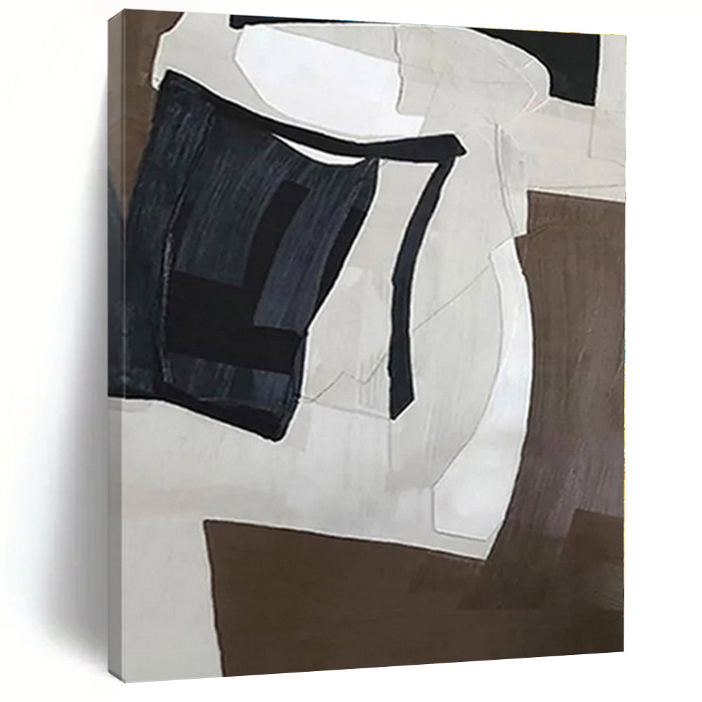 “Monochrome Geometric Forms”，Abstract Cubist - Inspired Acrylic Art CT0557