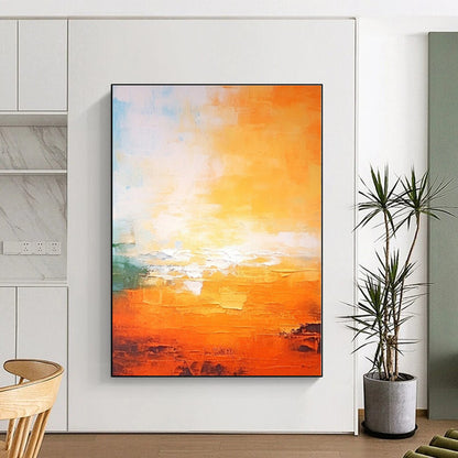 “Orange - Blue Abstract Sunrise” - Abstract Landscape Art CT0447