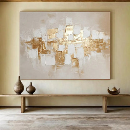 “Gold and White Abstraction” - Shades of gold, white, beige; textured, abstract squares and rectangles CT1552