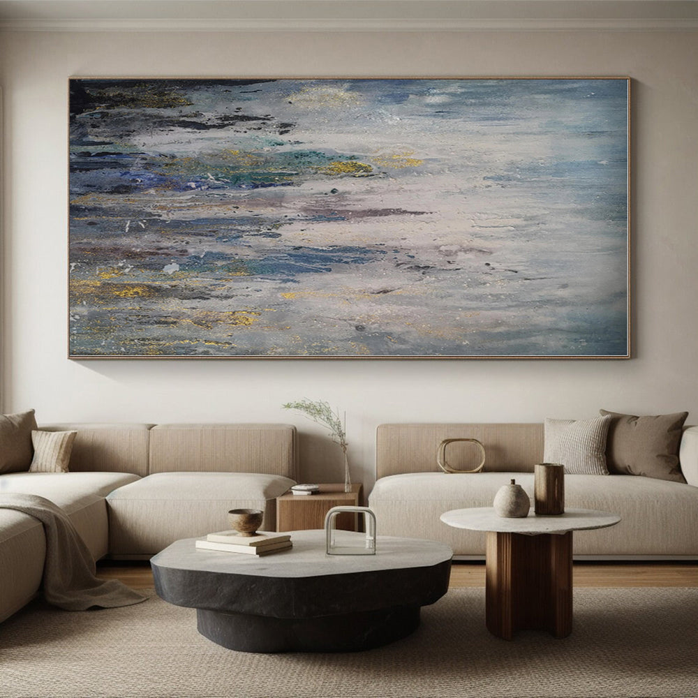 “Blue - Grey Abstract Drips”，Abstract Expressionist Acrylic Art CT0561
