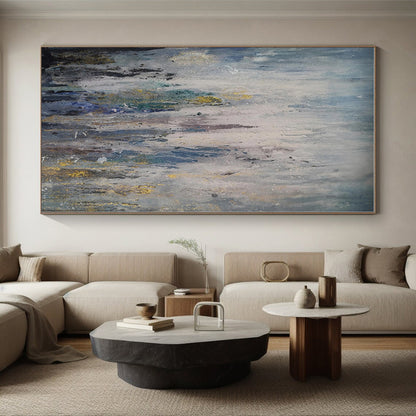 “Blue - Grey Abstract Drips”，Abstract Expressionist Acrylic Art CT0561