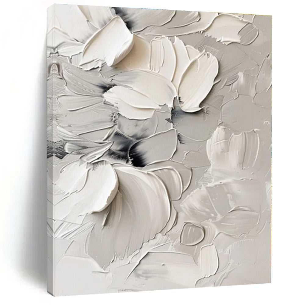 “Textured White Flowers”，Abstract Floral Impasto Painting CT0517