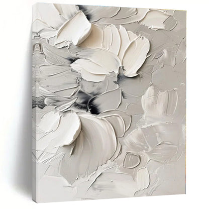 “Textured White Flowers”，Abstract Floral Impasto Painting CT0517
