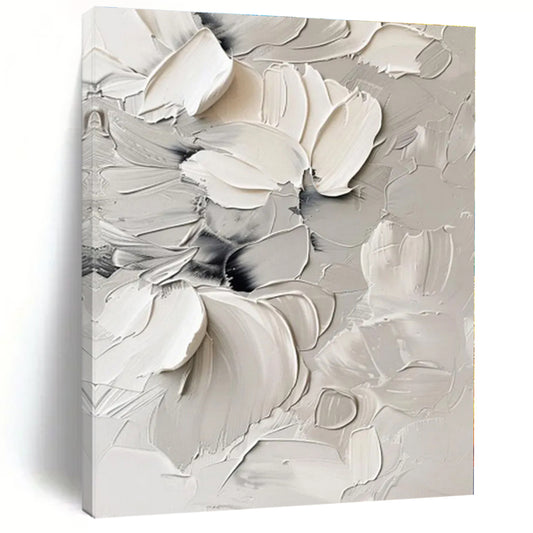 “Textured White Flowers”，Abstract Floral Impasto Painting CT0517
