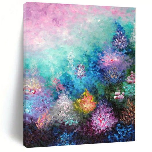 “Dreamy Flower Garden” - Abstract Art with Pink, Blue, Purple, Yellow, Green CT0065